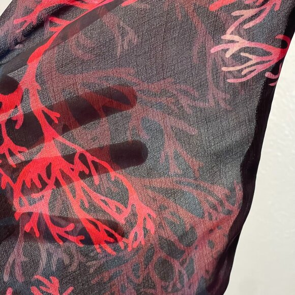 MODAPOSA Coral Print Beaded V-Neck Sheer Tunic  Beach Cover-Up flared sleeves - Picture 3 of 9